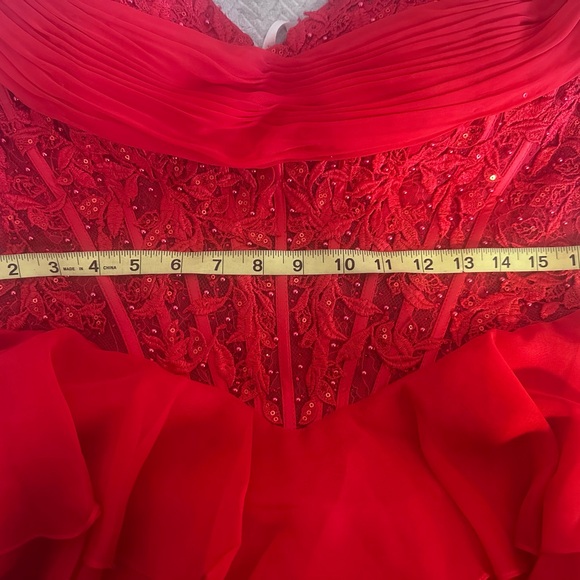 Sherri Hill Red Mini Dress Winter dance 57572 corset ruffles sequins short - Picture 12 of 13